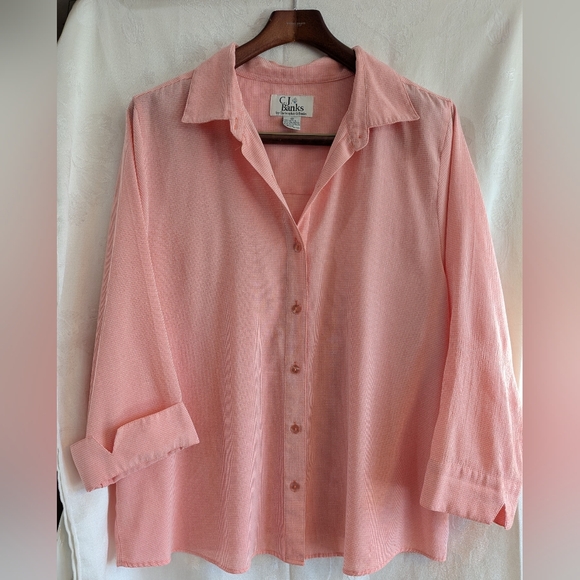 CJ Banks Tops - CJ Banks Light Pink Relaxed Button-Front Shirt